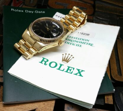 2004 Rolex Day-Date Yellow Gold 118238 Black Dial with Papers