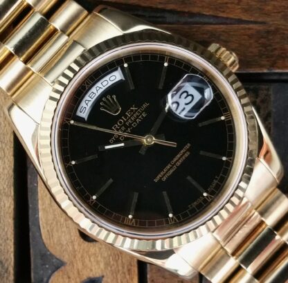 2004 Rolex Day-Date Yellow Gold 118238 Black Dial with Papers